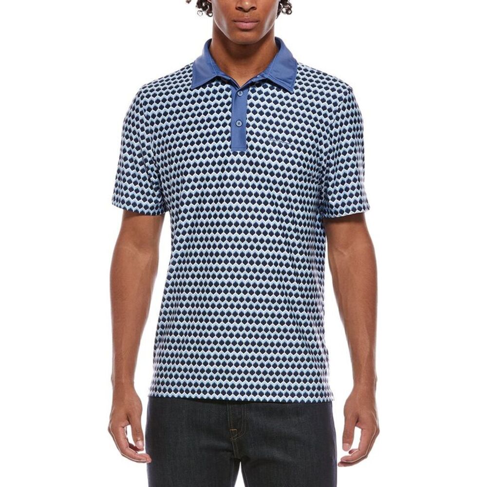 Ben Sherman Mens  Retro Geo Tech Jersey Sports Fit Polo Shirt, Blue